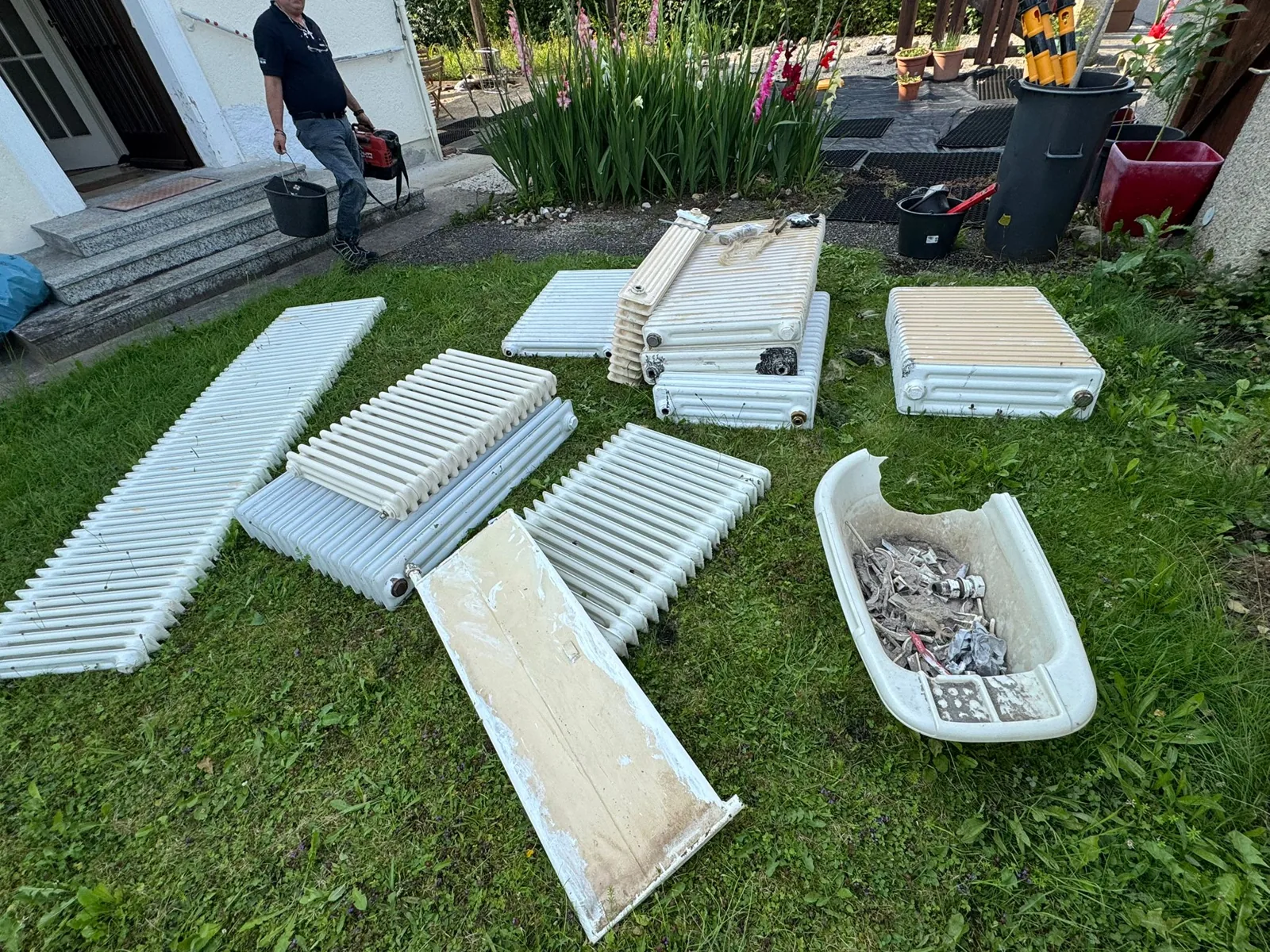 Old radiators removed before the heating upgrade