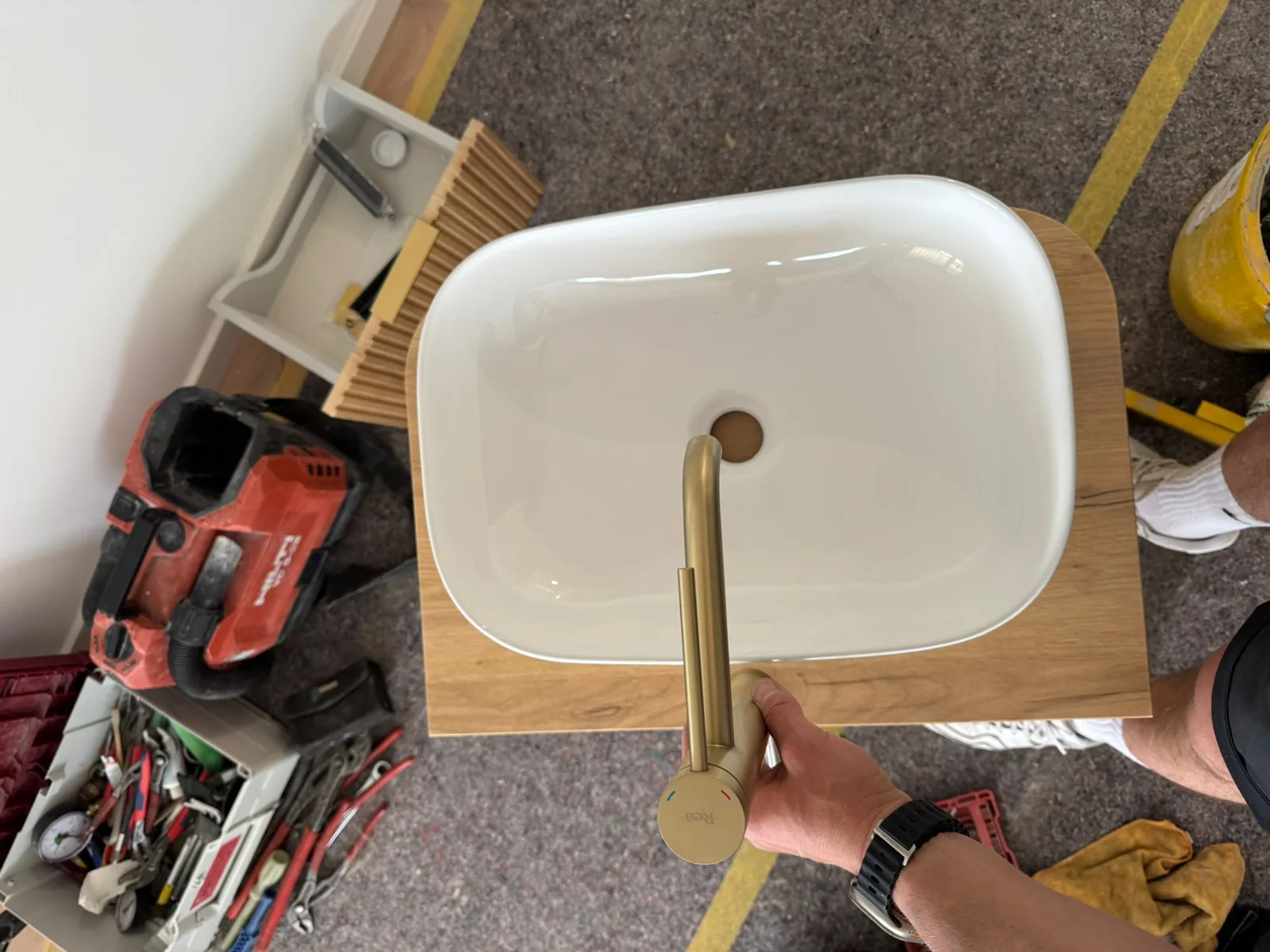 New countertop basin prepared for installation